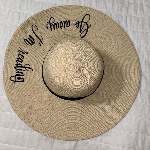 Ivory Black Ribbon Go Away, I’m Reading Floppy Hat - Picture 4 of 7